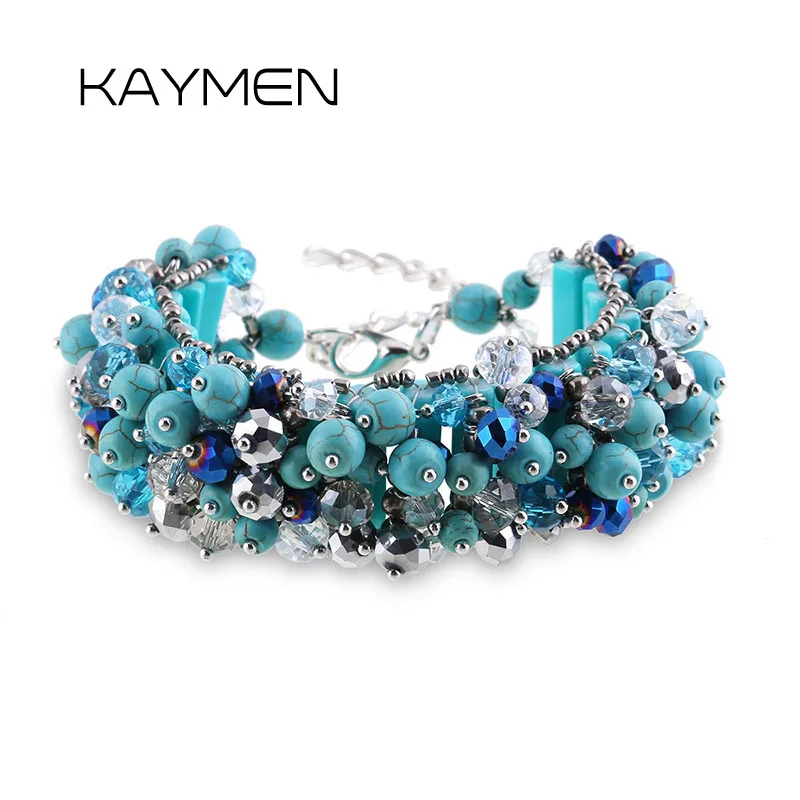 

KAYMEN new arrival crystals statement bracelets by handmade 4 colors bohemian style bib bracelet bangle for women