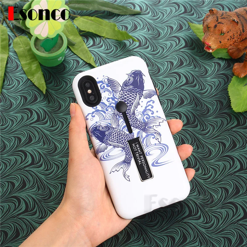 China Porcelain Ring Kickstand Case for iPhone X 7 8 6 s Plus 7P 8P Hide Stand Phone Cases |
