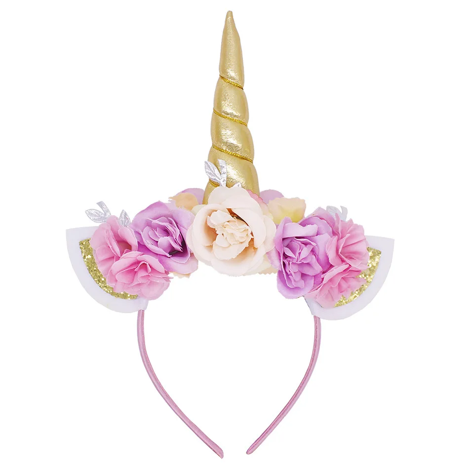 12 unicorn headband Милая повязка на голову с изображением единорога для девочек, Цветочная повязка на голову с кошачьими ушками, детский обруч для волос для вечеринки, ободки на день рождения, Золотая ободок - Цвет: 12 unicorn headband