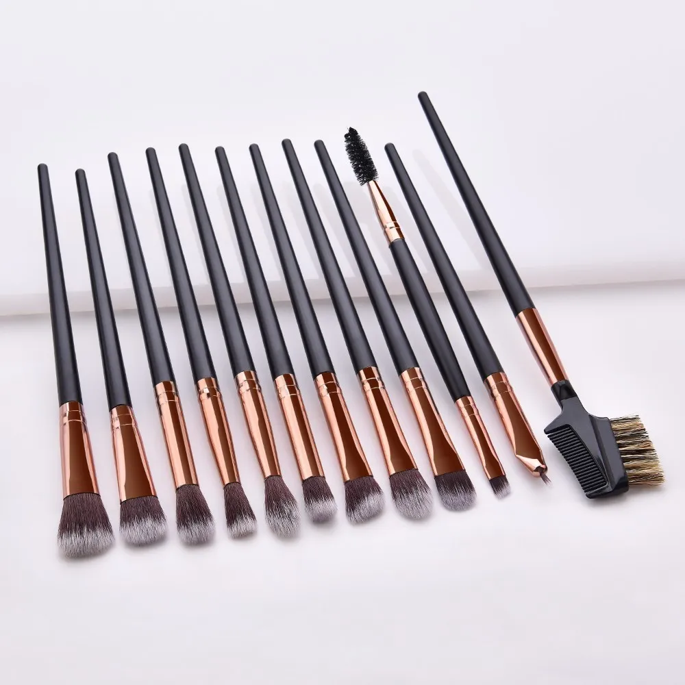 12pcs-BKMS Набор кистей для макияжа, набор для 3 12 шт. в упаковке, для смешивания теней для век подводка для глаз для бровей и ресниц кисти для макияжа кисточки принадлежности для макияжа набор косметических кистей - Handle Color: 12pcs-BKMS
