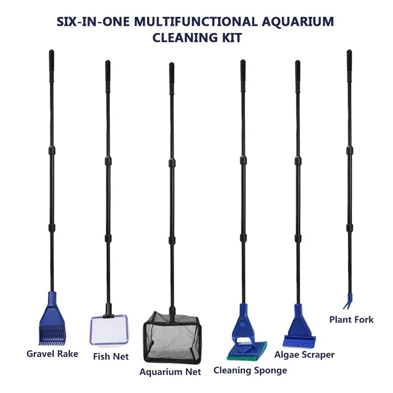 Aquarium Fish Tank Clean Tools 6 In 1 Adjustable Cleaning Kit & Gravel Cleaner Siphon For Water Changing And Sand C | Дом и сад