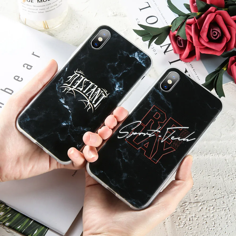 KISSCASE Marble TPU Phone Case For iPhone 7 8 6s 6 Plus Colorful Soft Silicon Iphone X XS Max XR Text Embossed Cover |