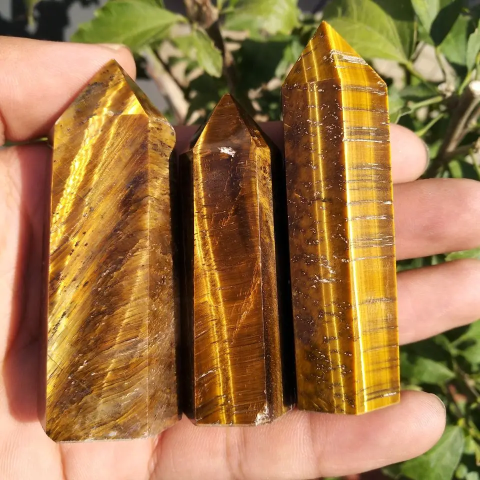 

3pcs Natural Tiger's Eye Jasper Obelisk Quartz Crystal Wand Point Healing