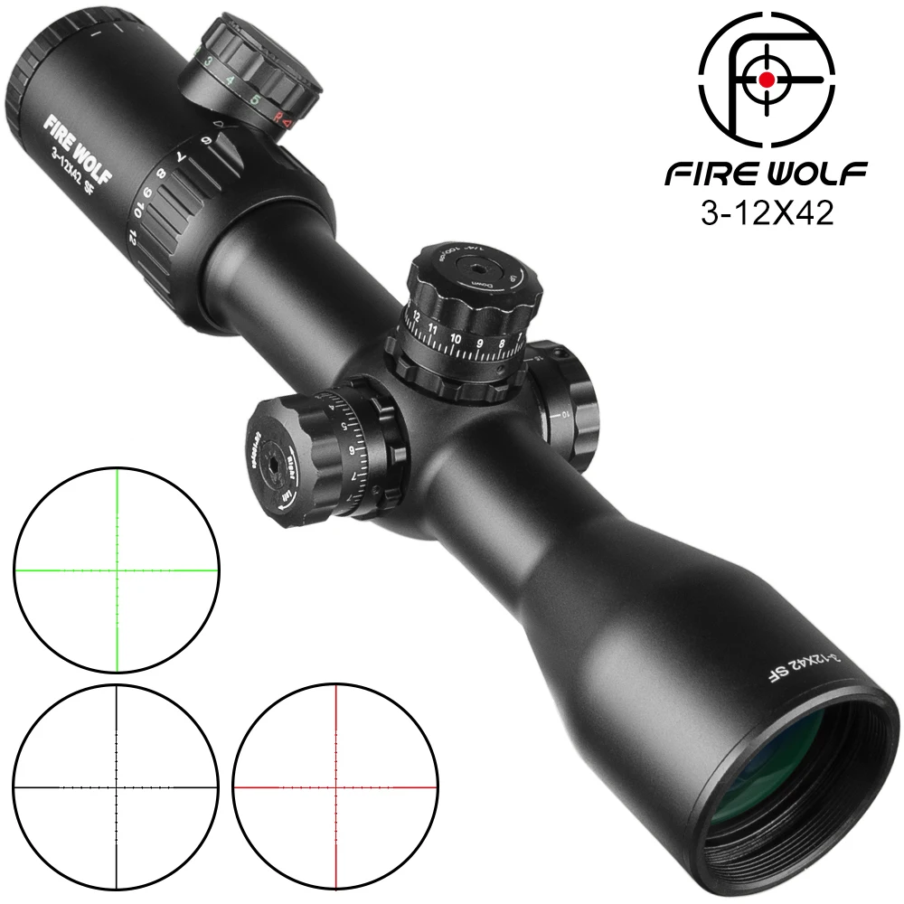 Fire Wolf 3-12X42 SF оптика охотничий прицел с красным/зеленым Mil Dot красный зеленый черный подсветка Сетка страйкбол прицел
