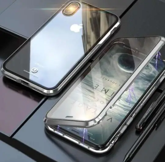 Silver Магнитный металлический чехол из закаленного стекла для samsung Note8/9 A8+ a30 a50 a70, передний+ задний Алюминиевый бампер для S8 S9 S10 Plus - Цвет: Silver