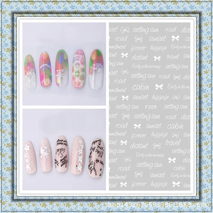 

2019 New Arrived 2sheets Word Nail Stickers Decals White and Black letter Nail Art Decorations Manicure Tools Sliders F205-212