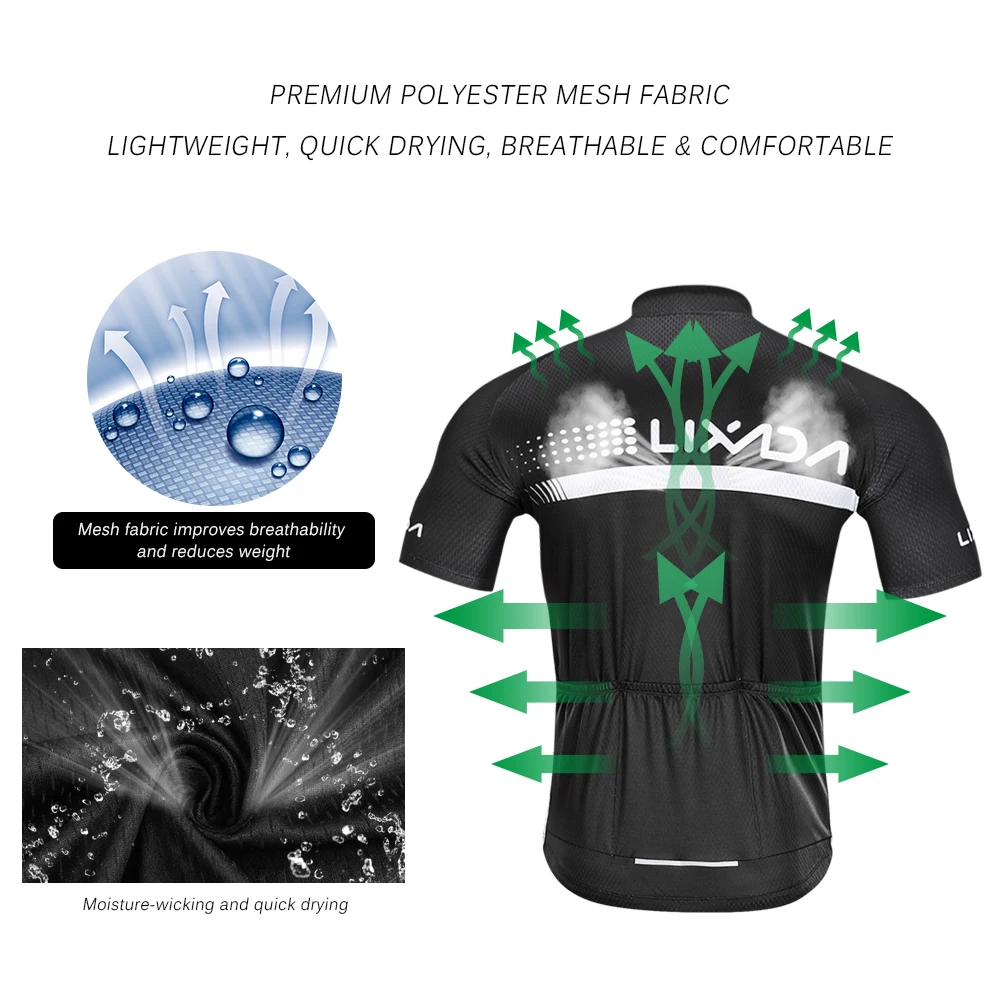 

Lixada Summer Cycling Jersey Set Short Sleeve Bicycle Shirt and Padded Bib Shorts Breathable MTB Bike Riding Biking Cycling Suit