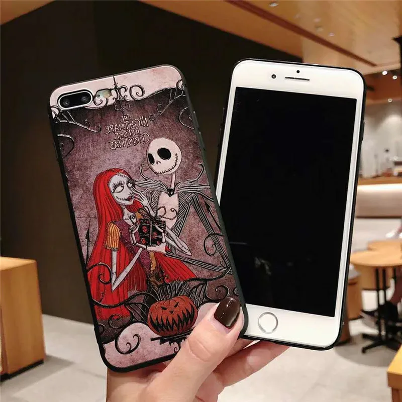 Хэллоуин Череп рельеф странный Джек черный ТПУ чехол для Coque iphone X XS XR MAX 6 6s 7 8 плюс