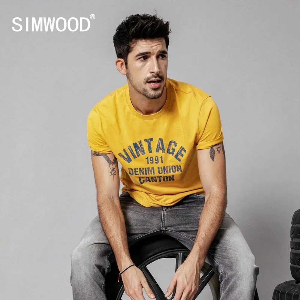 SIWMOOD 2019 летняя Новинка 100% хлопок винтажная Мужская футболка с круглым вырезом