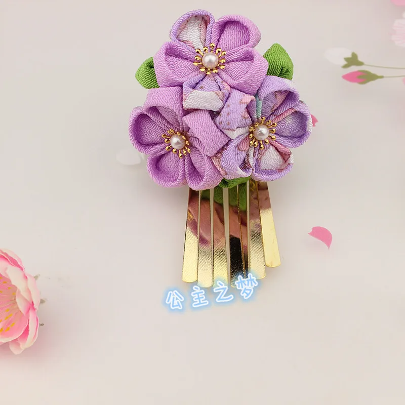 Традиционный японский стиль Kanzashi заколки-крабы для волос Сакура цветок орнамент кисточка ручной работы кимоно юката аксессуар HW005-M - Цвет: Light Purple