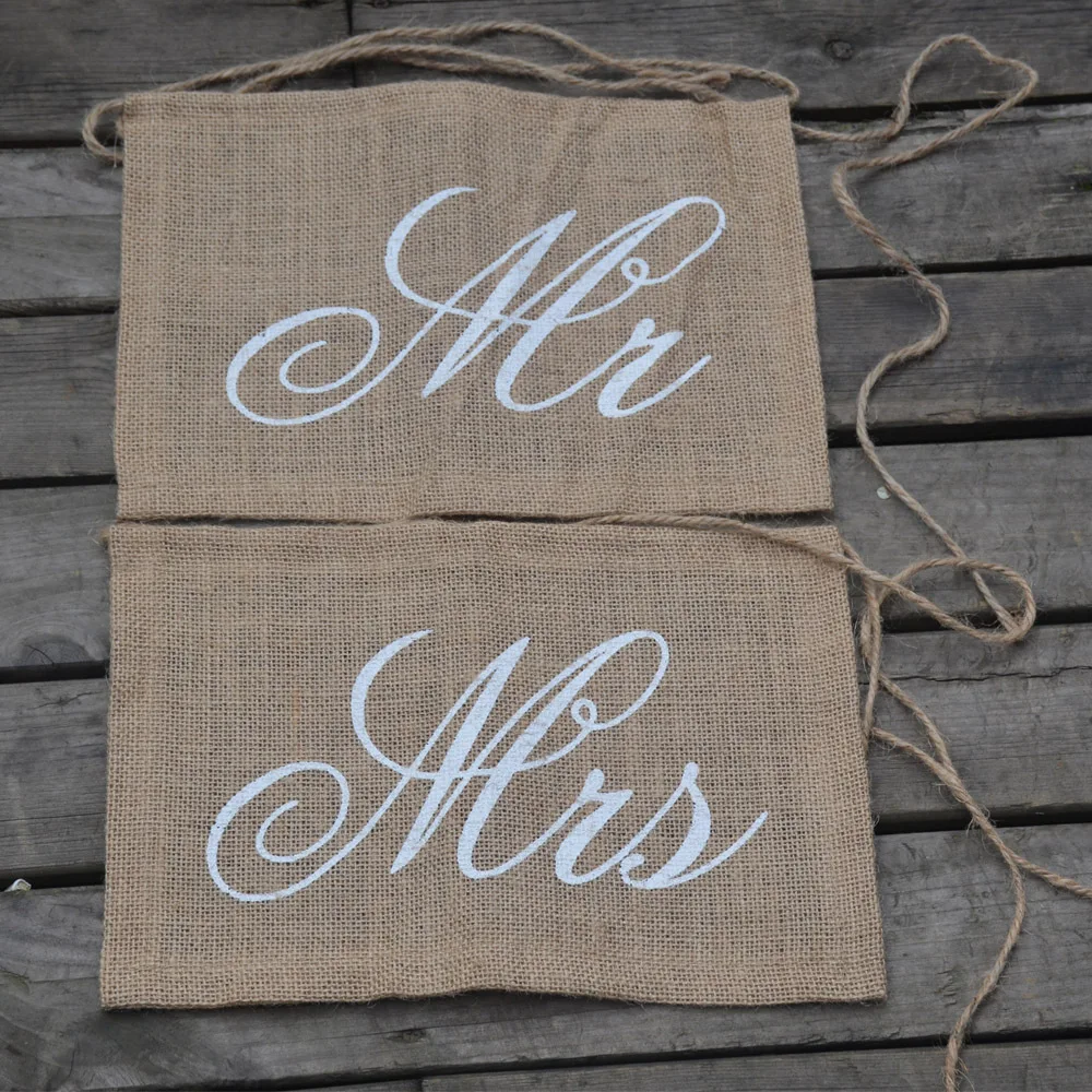 

A Set Mr And Mrs Fabric Linen Flag Banner Wedding Party Decorations Home Festival Deco Pennant Wedding Chair Flag Banner Deco