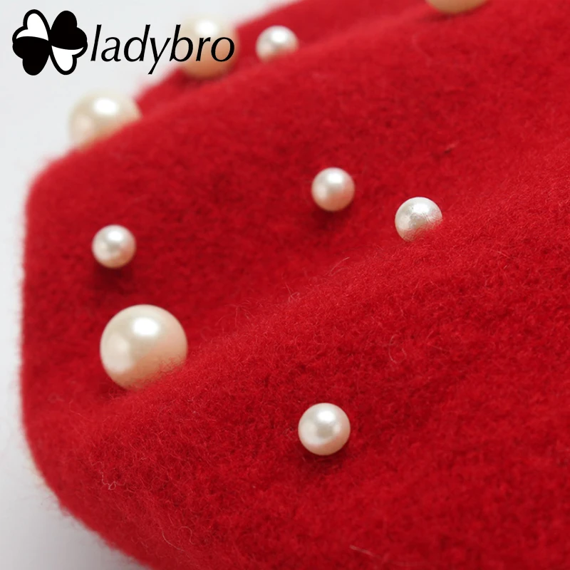Женская шерстяная шапка Ladybro с жемчужинами осенне-зимний берет женская