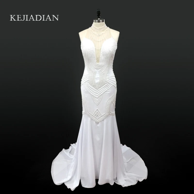 Vestido De Noiva Sheer шеи пикантное свадебное платье Жемчуг Русалка Свадебные платья без рукавов свадебное платье