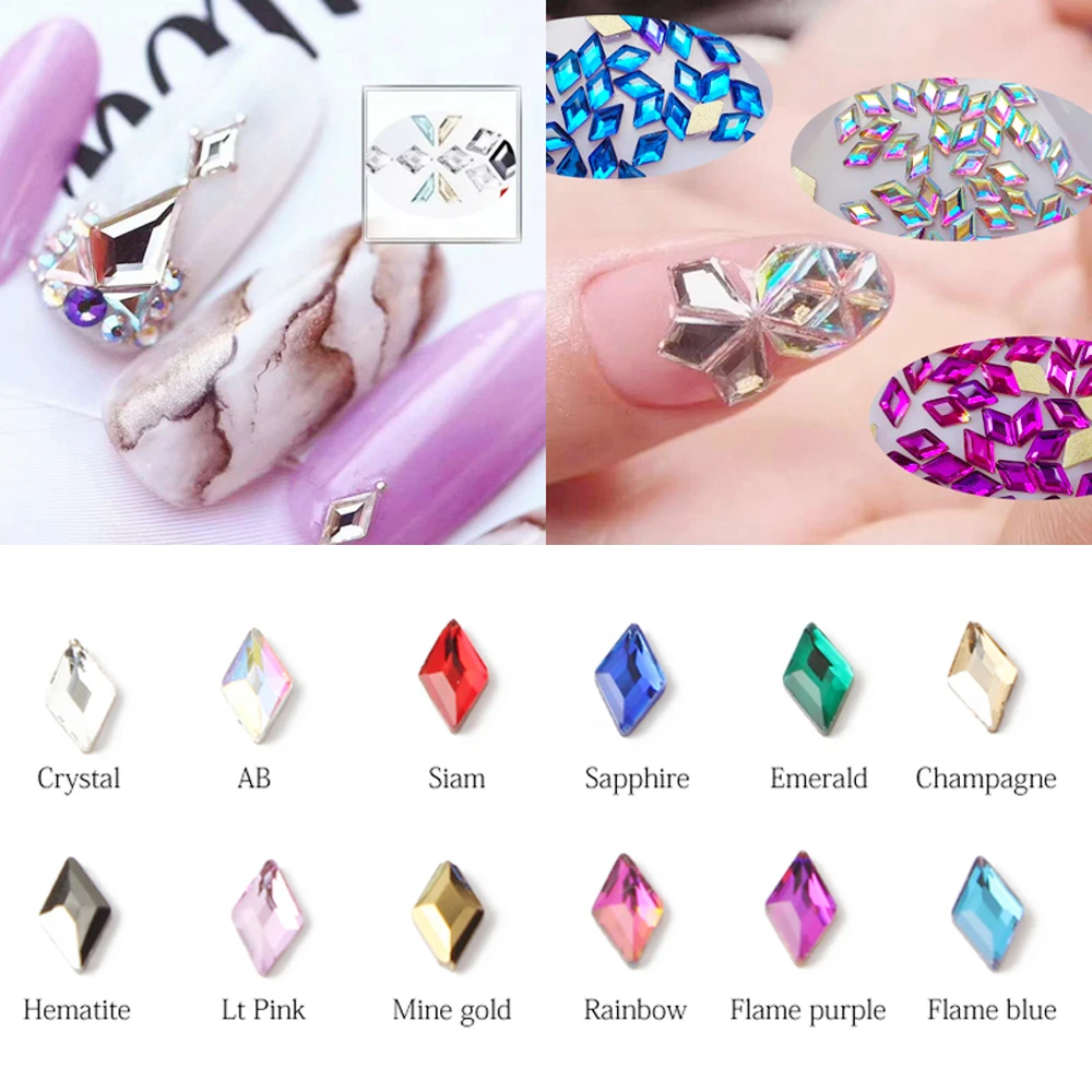 

30/100pcs Rhombus Nail Rhinestones Crystals Flatback Glass Stones Nail Art Decor Charms Gem Jewelry Accessories