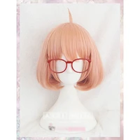 kyokai no kanata kuriyama mirai short orange pink synthetic cosplay hair wig red glasseswig cap