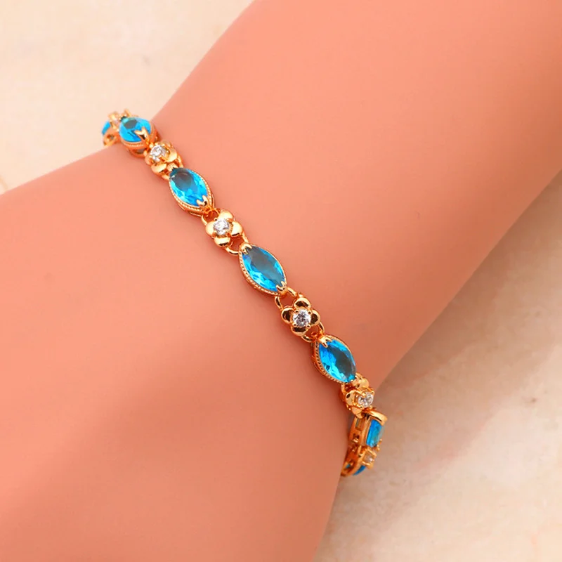 ROLILASON морской синий кристалл золотой браслет для женщин здоровья Никель свинец