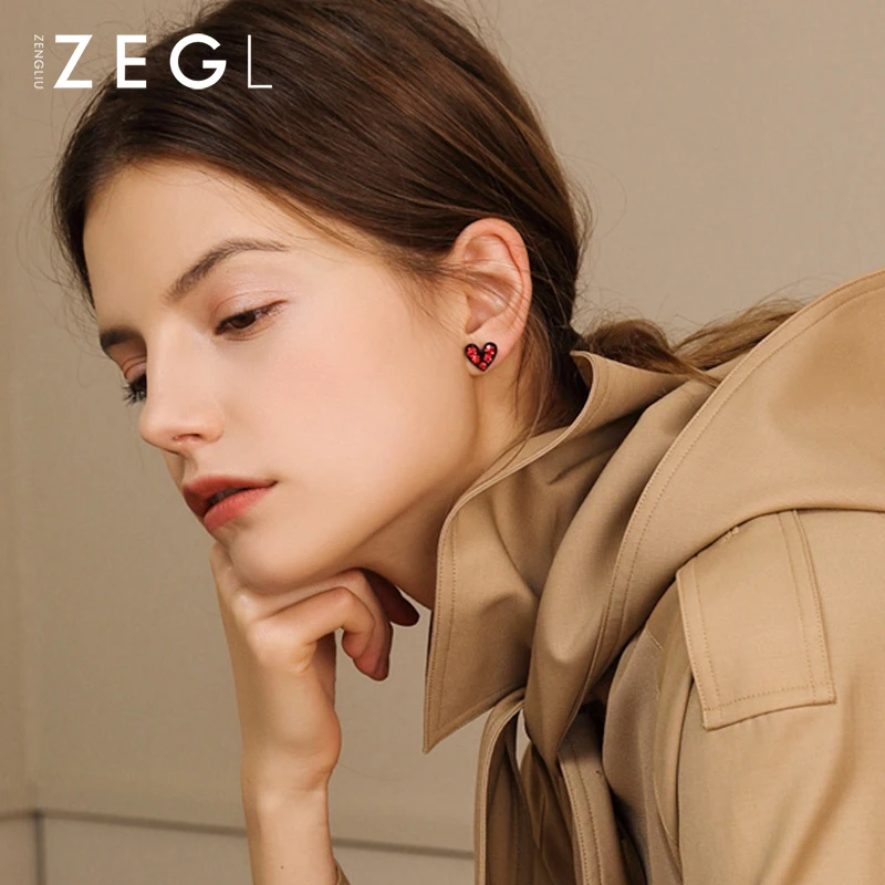 ZEGL Love Earrings Women's Red Stud Fall Winter | Украшения и аксессуары