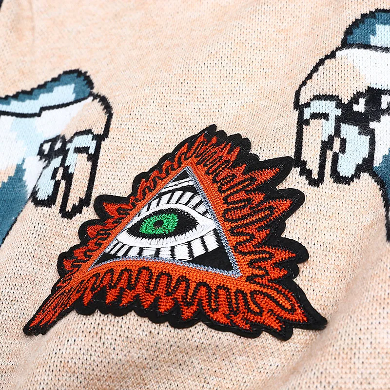 Runway Women Streetwear Sweaters Luxury Sequins Striped Female Embroidery Eyes Patchwork Jacquard Birds High Quality Jumper Tops | Женская