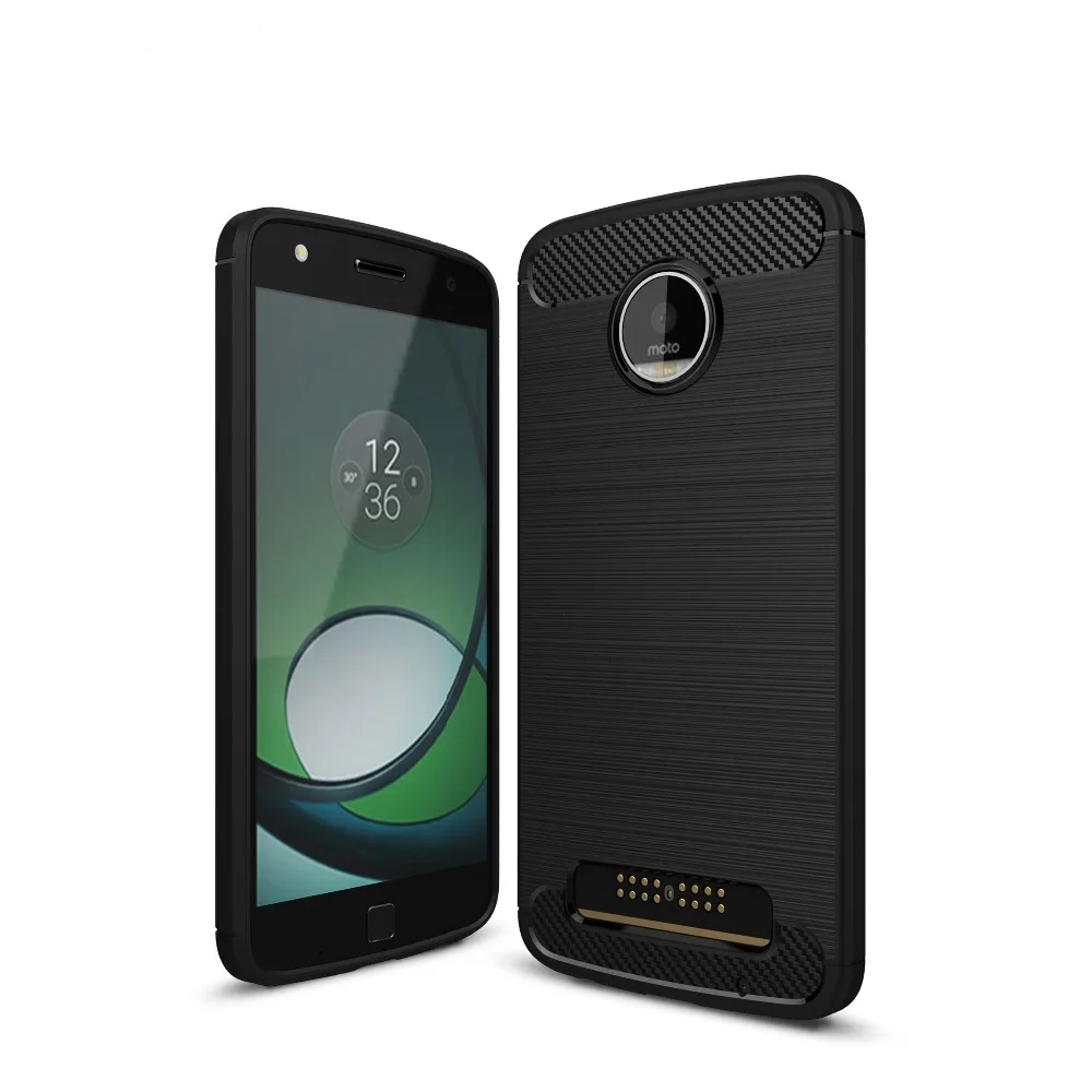 Углерода Волокно для Moto Z Play чехол мягкий силиконовый противоскользящей