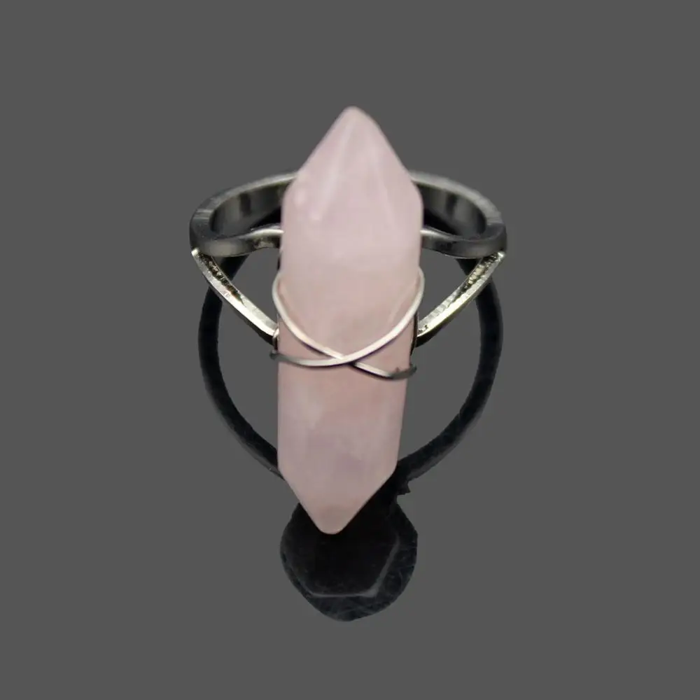 Rose Quartz Натуральные аметисты Агаты кварц бирюза Опал Камень регулируемые кольца пуля шестиугольная бисером ручной работы проволока обернутая манжеты кольца - Цвет основного камня: Rose Quartz