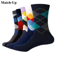 match up combed cotton colorful men socks cool casual dress funny party dress crew socks diamond business socks5 pairs lot