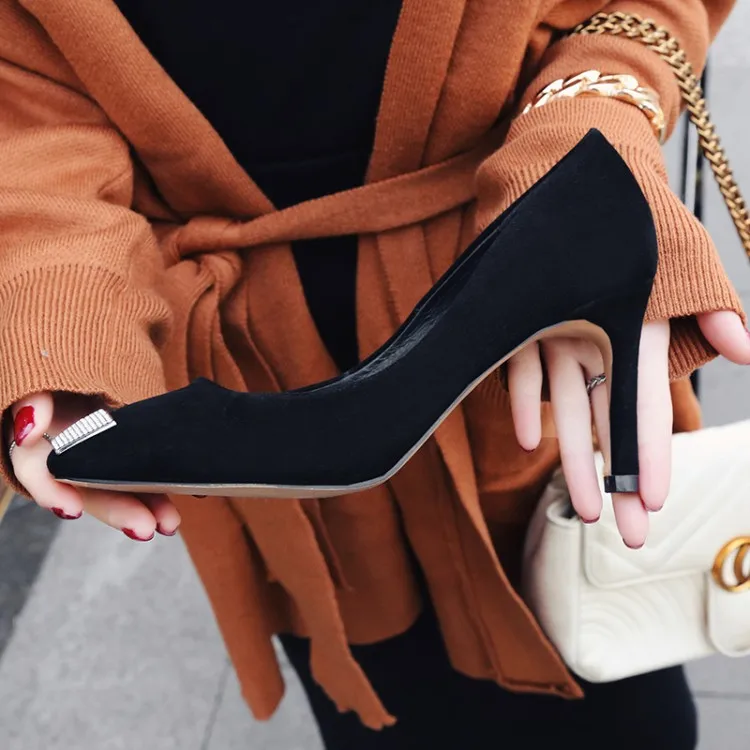 Женские замшевые туфли-лодочки MLJUESE желтые вечерние туфли на высоком каблуке с