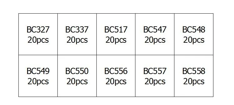 10 значений 200 шт(BC327~ BC558) BC337 BC549 BC550 BC517 BC556 BC547 BC557 BC548 Силовые транзисторы NPN транзисторный набор коробка штук в упаковке