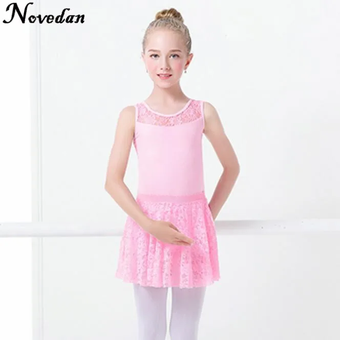 Pink Tank Сексуальный черный кружевной танцевальный костюм для балета без рукавов/с длинными рукавами детский сетчатый танцевальный костюм для девочек, комплект с кружевной юбкой - Цвет: Pink Tank