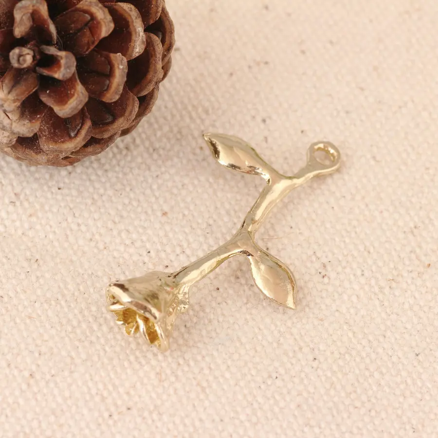 

20pcs 26*40MM Imitation gold color rose valentine's Day gift charms golden bracelet charms jewelry alloy necklace pendants