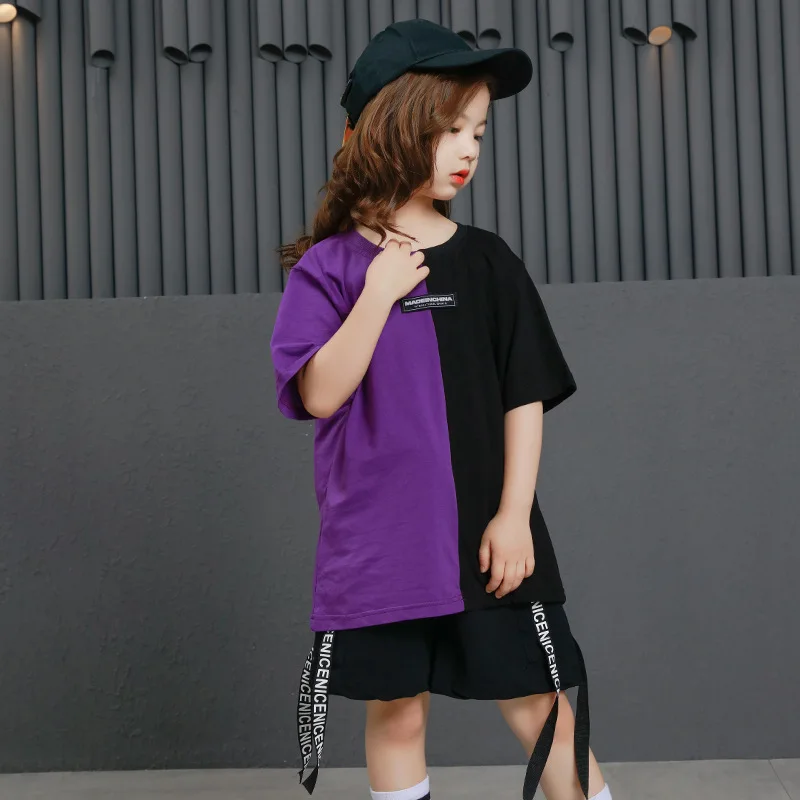 Рубашки в стиле панк для мальчиков и девочек фиолетовая одежда хип-хоп детей