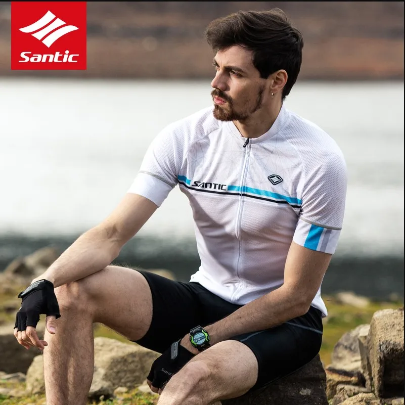 Santic Мужская велосипедная кофта с коротким рукавом Pro Fit дышащая быстросохнущая УФ