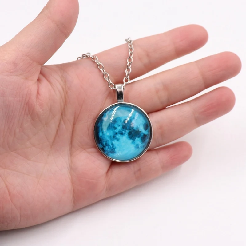 

New Glow In The Dark Galaxy Cluster Necklace For Women Luminous Crystal Moon Planet Pendant Necklace Male Jewelry Party Gifts