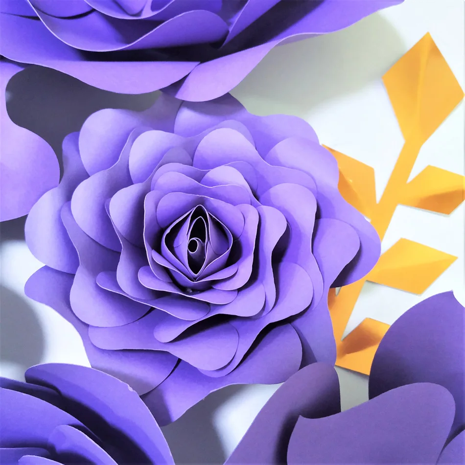 Набор бумажных цветов и листьев ручной работы сделай сам с фиолетовыми розами