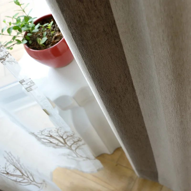 Занавеска из шенили однотонная в минималистическом стиле для спальни гостиной