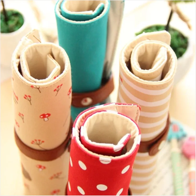 

Lovely girl Canvas Roll Pencil Bag Stationery large capacity Storage Organizer Case School Office Supply Gift