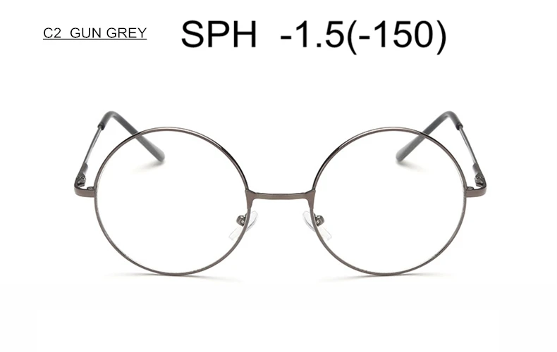 C2 (-1.5) Очки для близорукости с диоптриями SPH-1-2,0-2,5-3,0-3,5-4,0 для женщин и мужчин, сплав, круглая оправа, близорукие очки UF33 - Цвет оправы: C2 (-1.5)