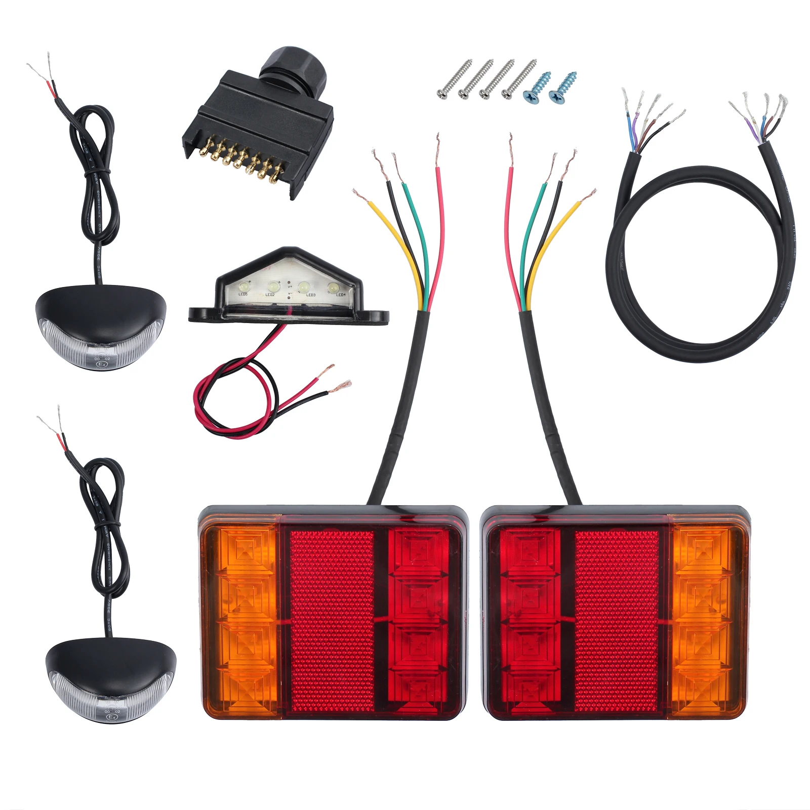 

AUTOUTLET for 12v led trailer light pair square LED lights 1 plug 1 number plate light 10M 5core wire 2 side markers kits
