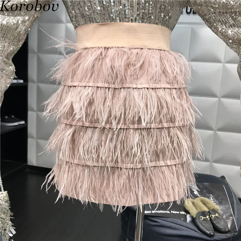 Korobov Femininos Vestido Elegant Feathers Tassel Patchwork Skirts Elastics Waist Cake Skirt 2019 New Arrivel Saia 76834 | Женская