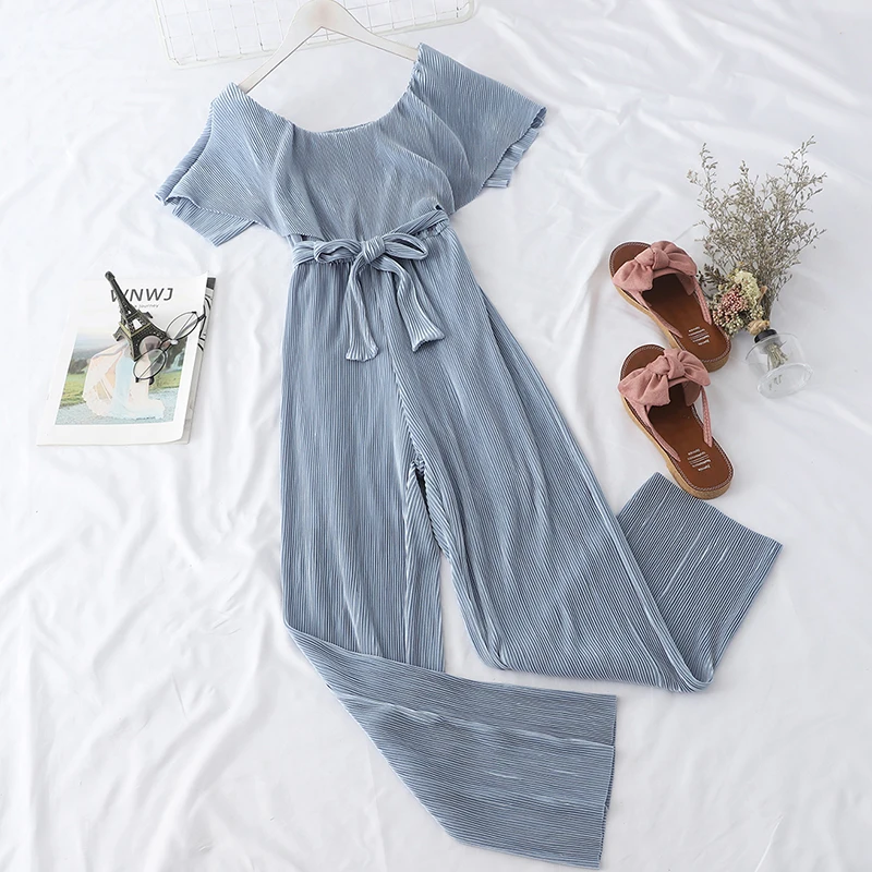 Женский Летний комбинезон с широкими штанинами Длинные Комбинезоны черная