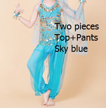 Sky blue 2 pieces Болливуд танцевальные костюмы Индийский танец живота нарядные платья для Танцев Живота Одежда для танцев для детей для малышей; для детей; для девочек - Цвет: Sky blue 2 pieces