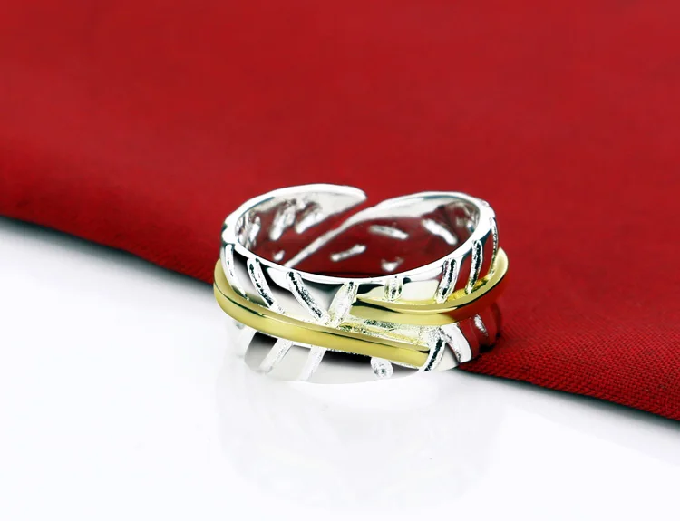 Fashion women 925 sterling silver ring.classic simplicity feather can adjust size separated gold Index finger ring | Украшения и