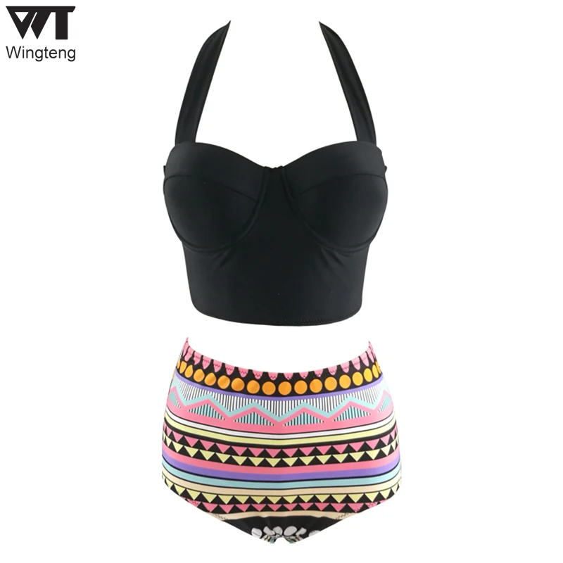 2017 купальник высокая талия купальники женский Холтер пуш ап женские ванный