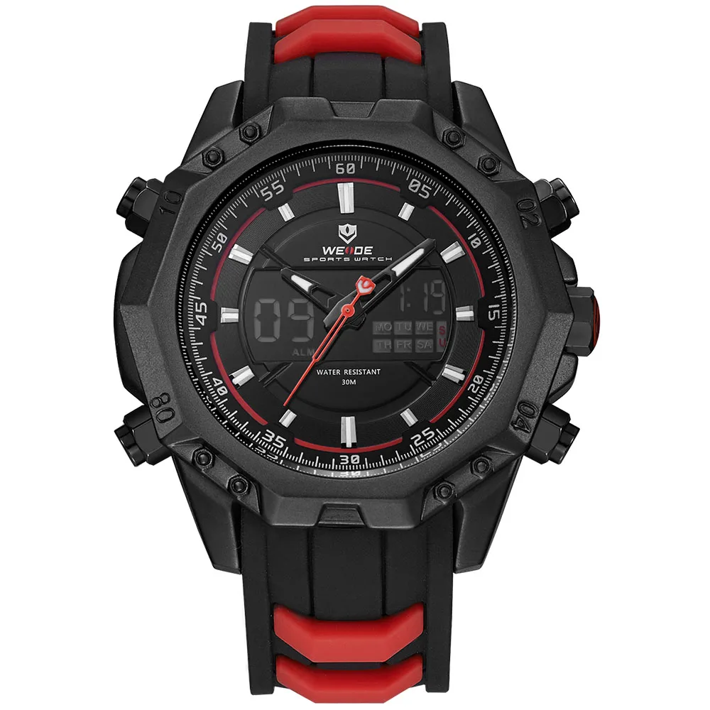 WEIDE 6406 мужские повседневные часы лучший бренд класса люкс будильник водостойкие спортивные наручные часы Аналоговые цифровой автоматический LCD человек - Цвет: Красный