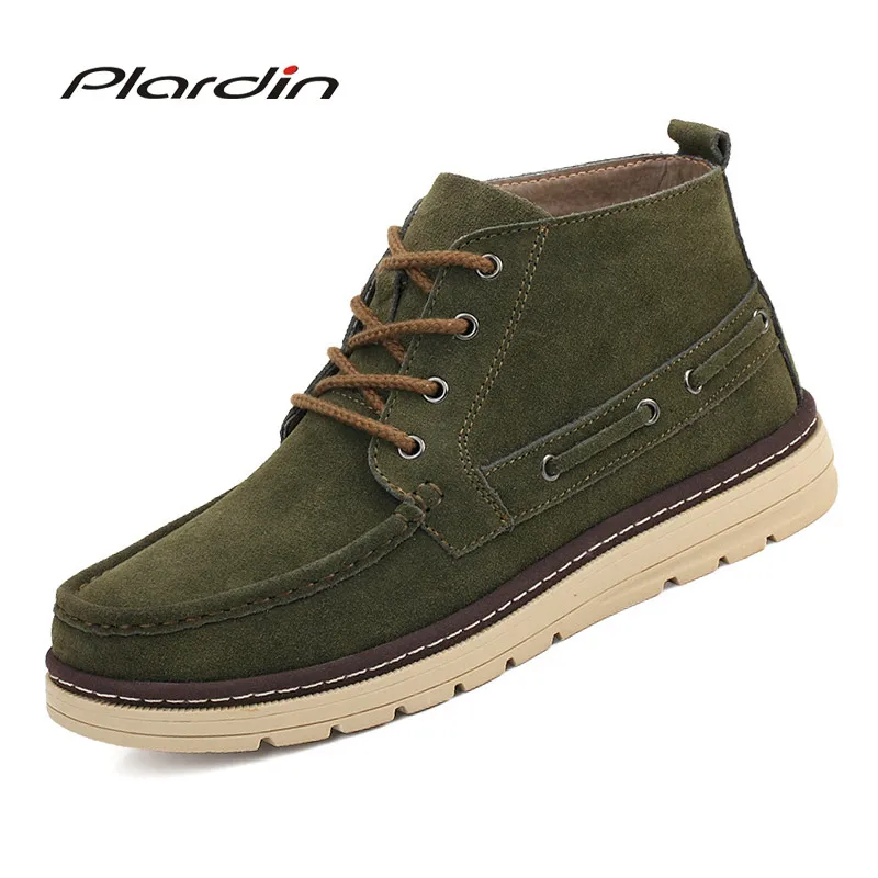 Plardin/новые зимние мужские удобные дышащие Теплые повседневные кожаные ботинки на