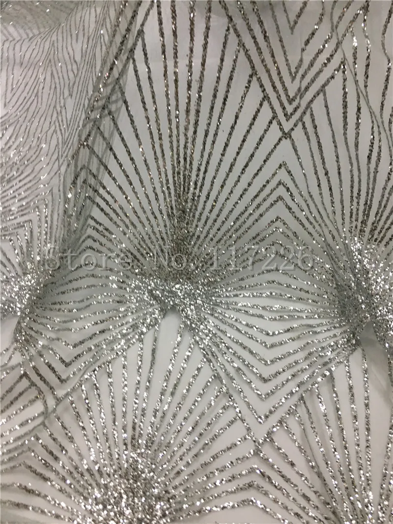 top sale JRB-81907 African tulle glued glitter with silver French lace fabric | Дом и сад
