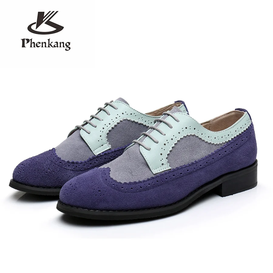 blue Genuine cow leather brogue men flats shoes handmade vintage casual sneakers shoes oxford shoes for men blue grey with fur - Цвет: blue
