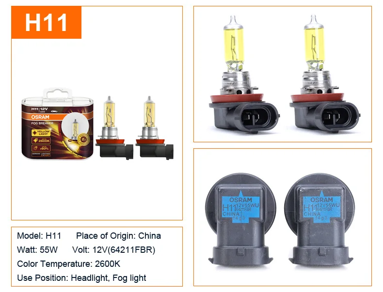 Лампа Ксеноновая OSRAM туман выключатель 2600K H1 H3 H4 H7 H8 H11 H16 9005 9006 12V светодиодные 200% желтый светильник 60% более яркие автомобильные галогенные лампы OEM 2 шт