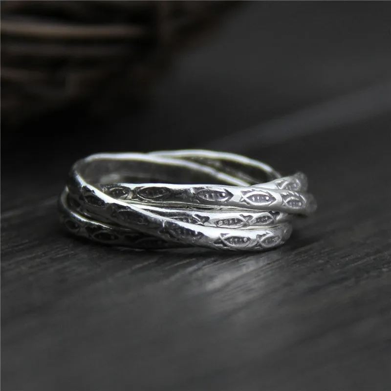 

C&R Real S999 Sterling Silver Rings for Women Multi-circle Winding Thai Silver Ring Handmade Vintage Fine Jewelry Size 6-9