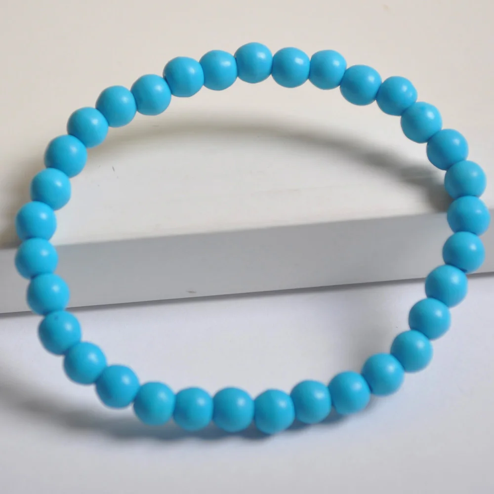 

6MM Blue Howlite Beads Bracelet Bangle Stretch 7.5 Inch Jewelry G625