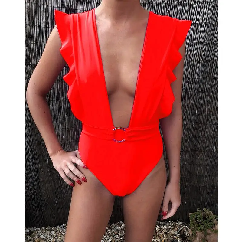 RL151 Color8 Цельный купальный костюм сексуальные купальники с оборками женский однотонный купальный костюм винтажный Ретро купальный пляжный костюм одежда для плавания с принтом Монокини - Цвет: RL151 Color8